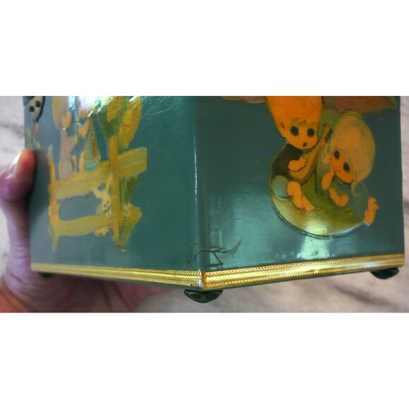 Vtg Handmade Cottagecore Wooden Purse Decoupage Whimsical Makeup Trinket Box - Picture 10 of 16